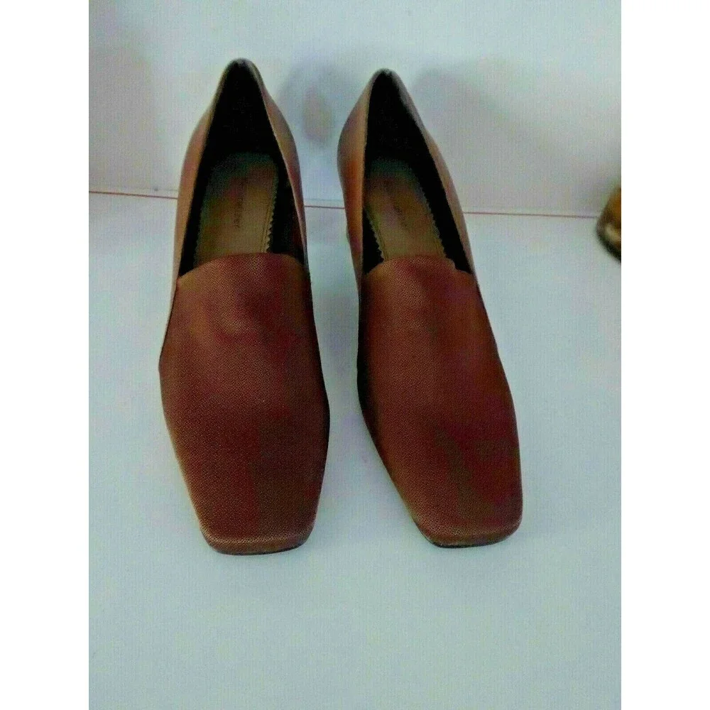 Naturalizer Women Brown Leather Fabric Heels Shoes Sz 7.5M Square Toe New